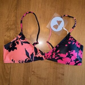 NEW Perfect Vacation Swim x Tillys Neon Floral Bikini TOP Size Small Pink Orange